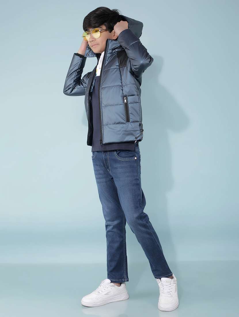 blue solid quilted jacket - 21399942 - Standard Image - 4