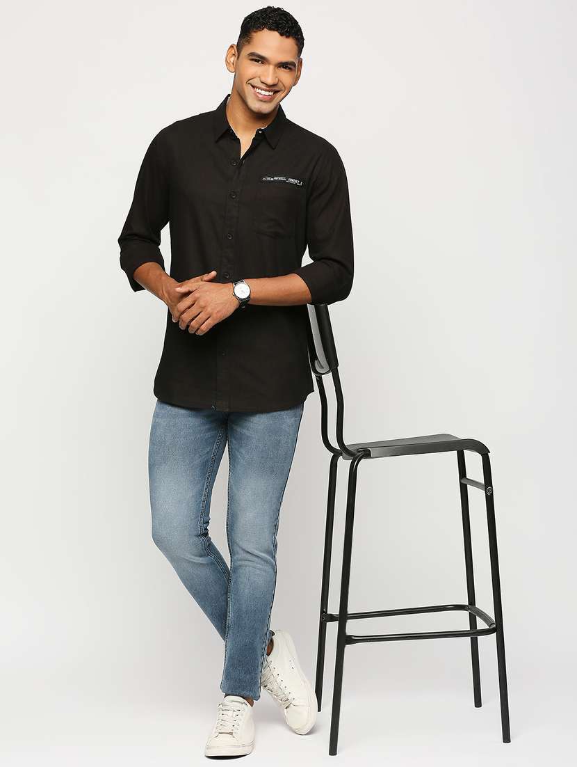 black cotton casual shirt - 21399969 - Standard Image - 4