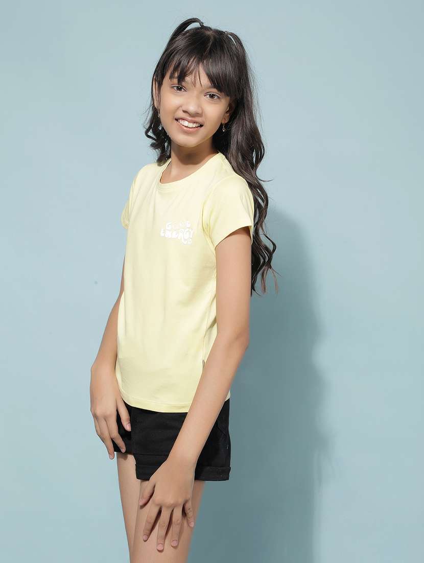 girls yellow placement printed regular tee - 21400017 -  Standard Image - 1