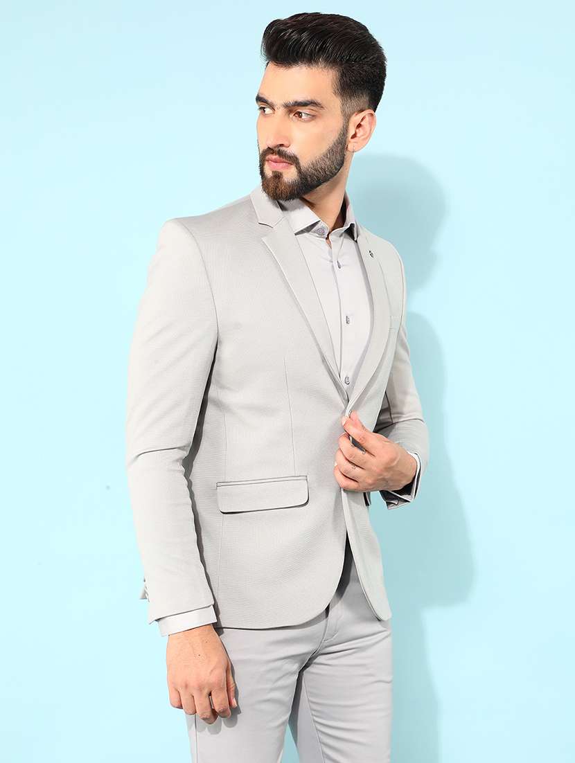 grey solid single breasted casual blazer - 21400025 -  Standard Image - 1