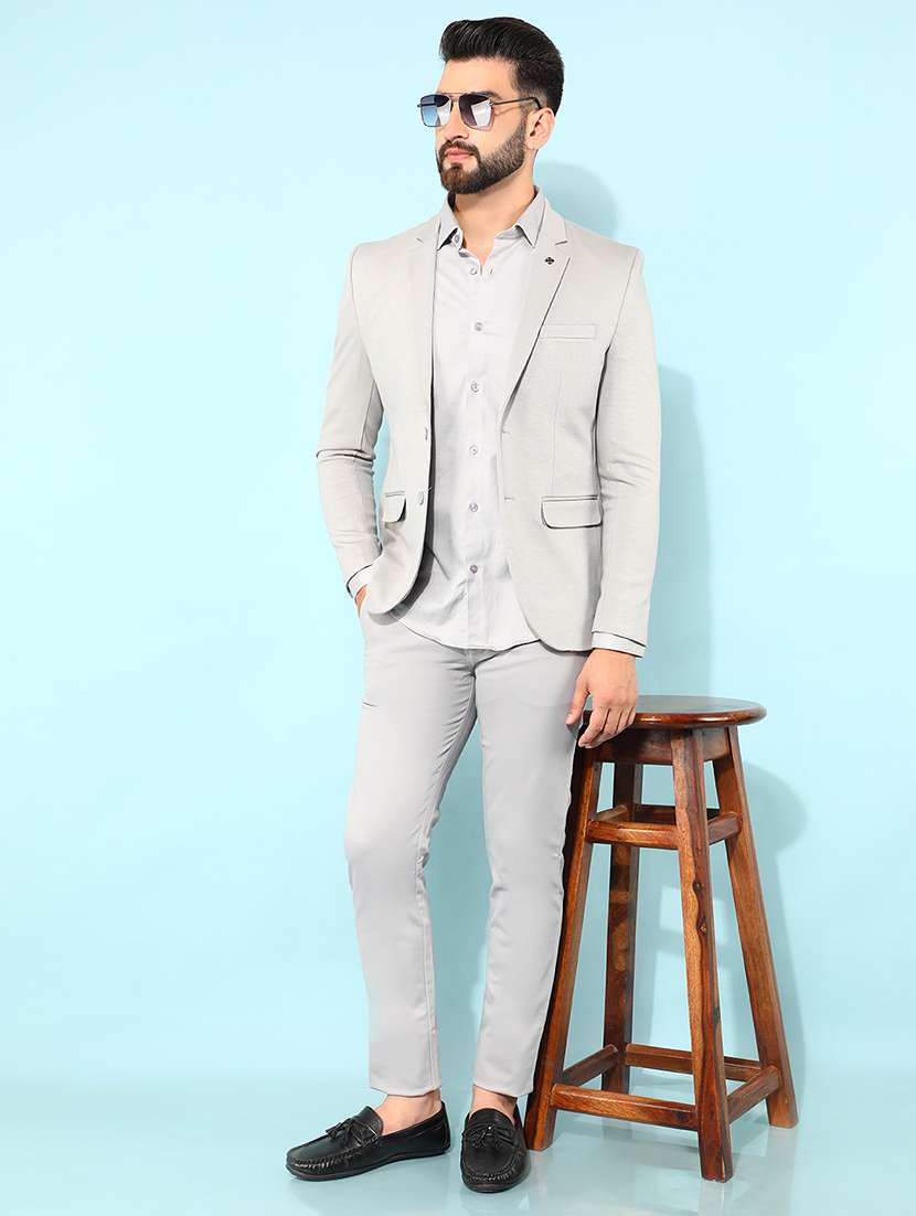 grey solid single breasted casual blazer - 21400025 -  Standard Image - 4