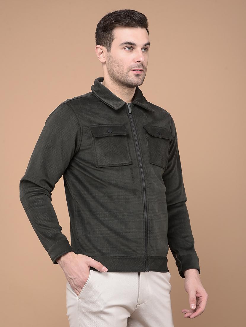 olive self design casual jacket - 21400033 -  Standard Image - 1
