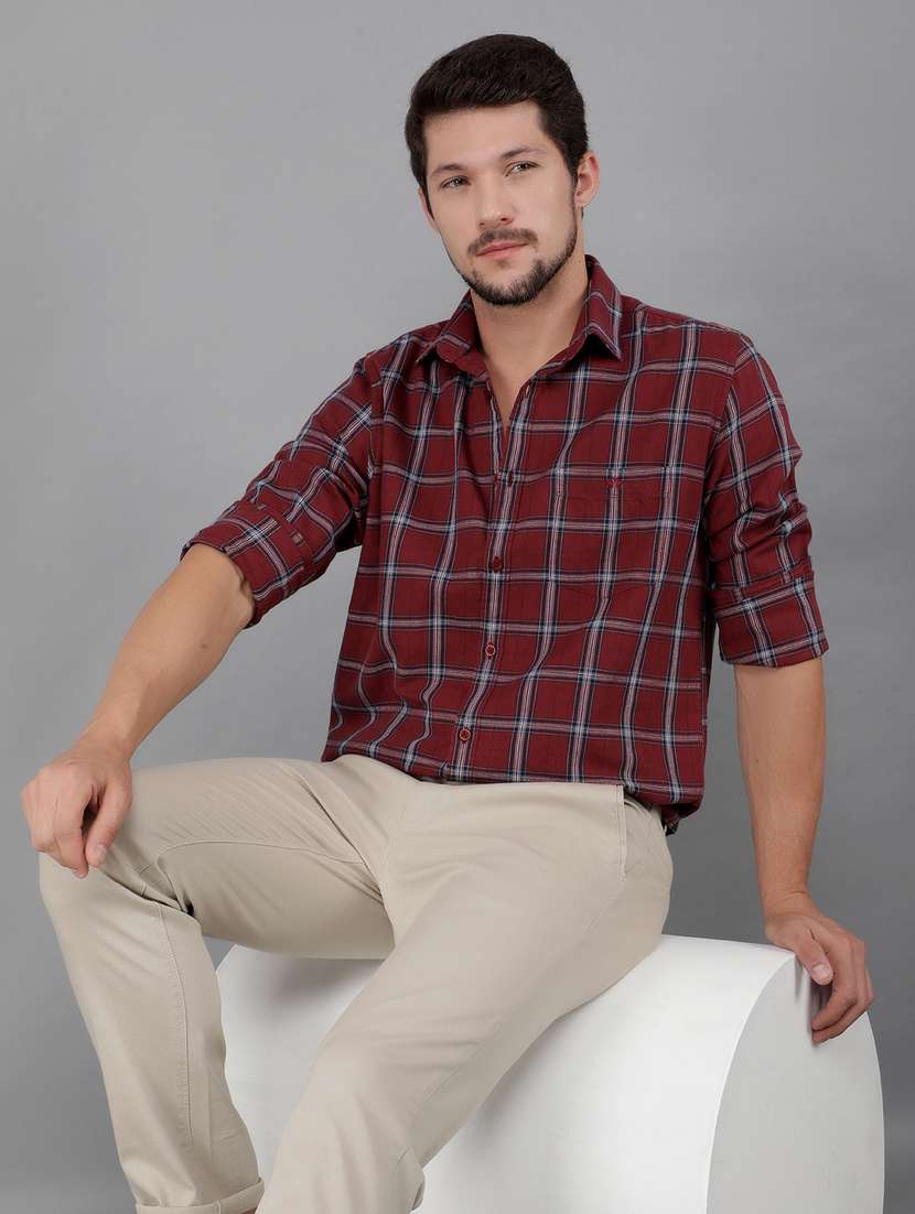 men checked long sleeve casual shirt - 21400098 -  Standard Image - 1