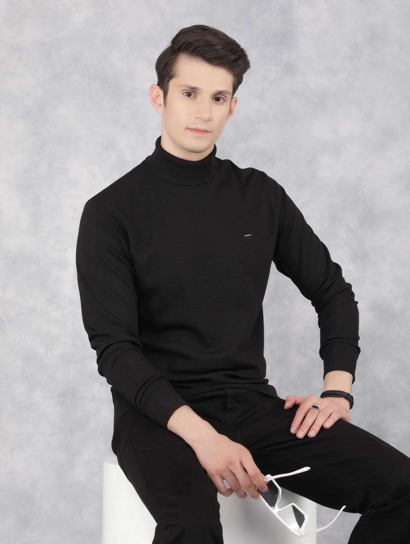 men's solid black turtle neck sweatshirt - 21400172 -  Standard Image - 1