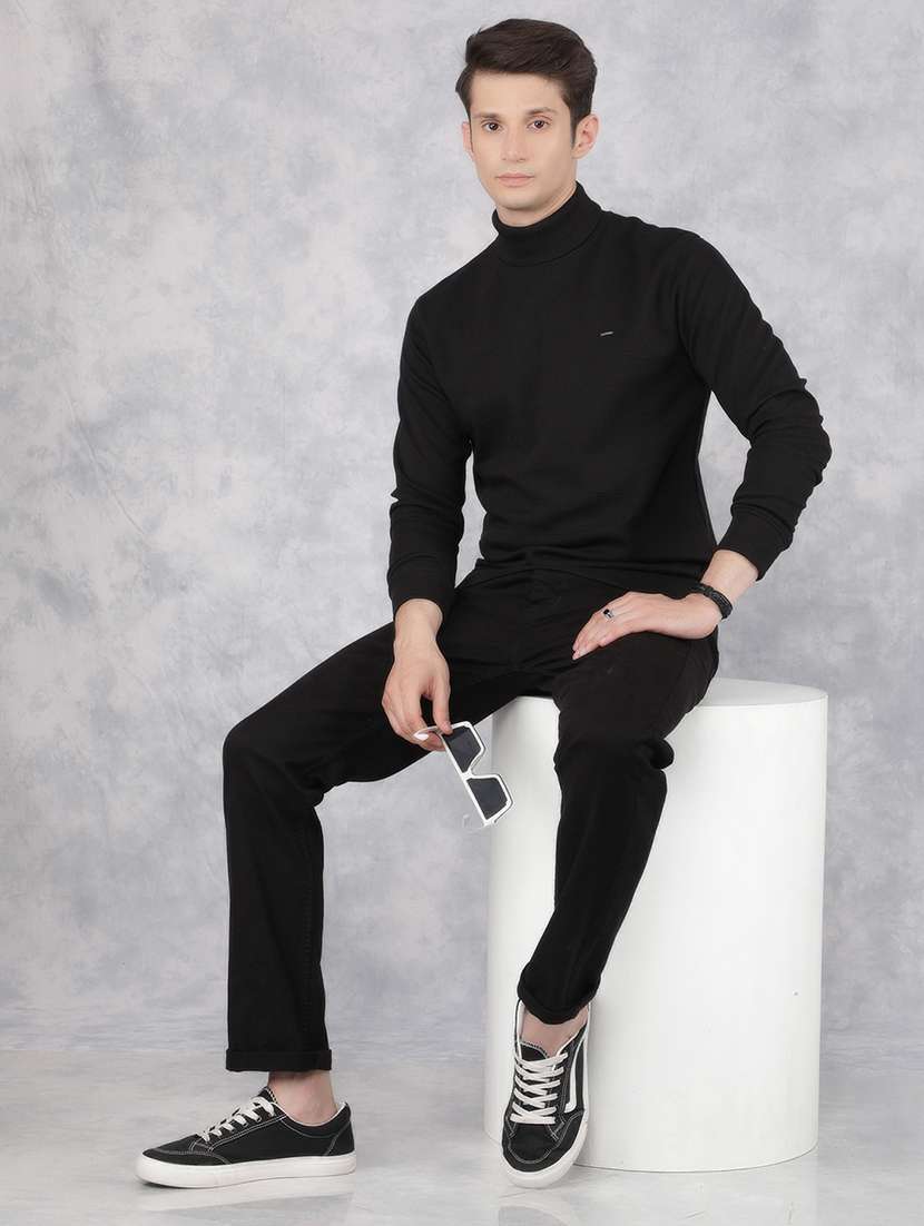 men's solid black turtle neck sweatshirt - 21400172 -  Standard Image - 4