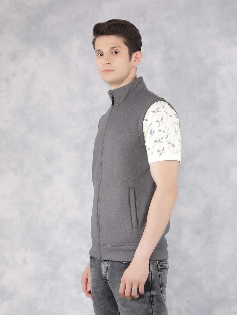 men's grey solid sleeveless casual jacket - 21400173 -  Standard Image - 1