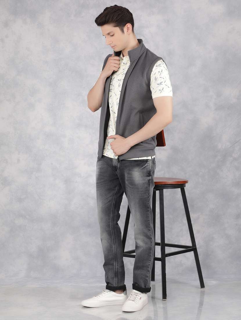 men's grey solid sleeveless casual jacket - 21400173 - Standard Image - 4