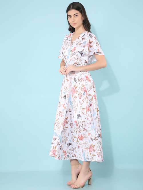 white floral print flare dress - 21400252 -  Standard Image - 0