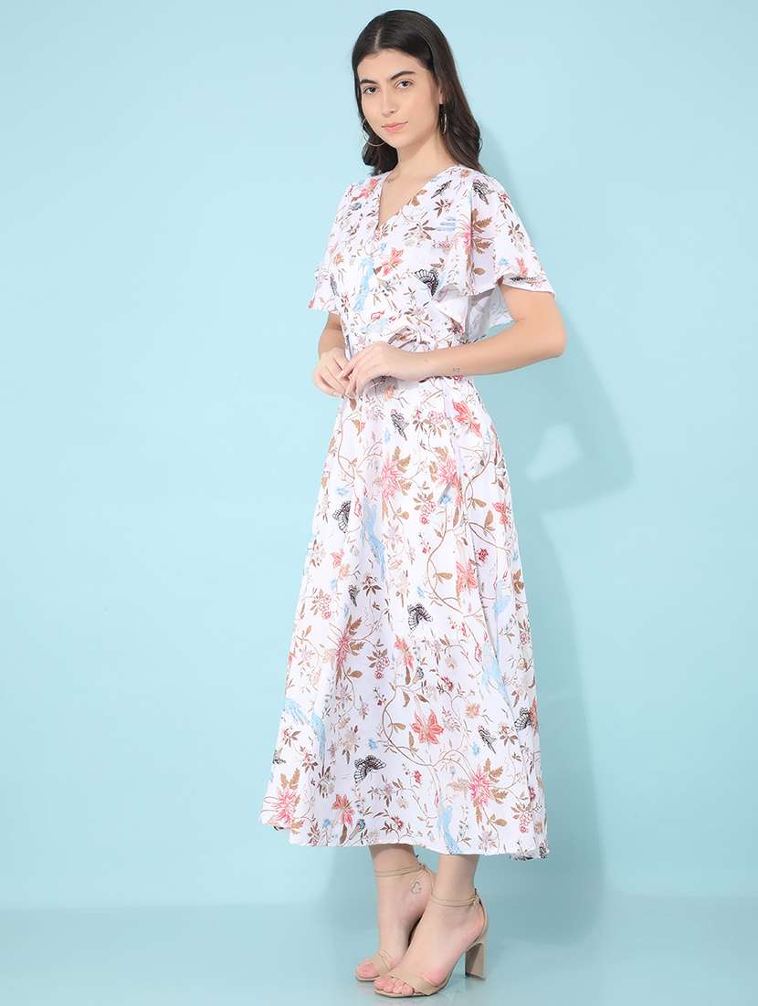 white floral print flare dress