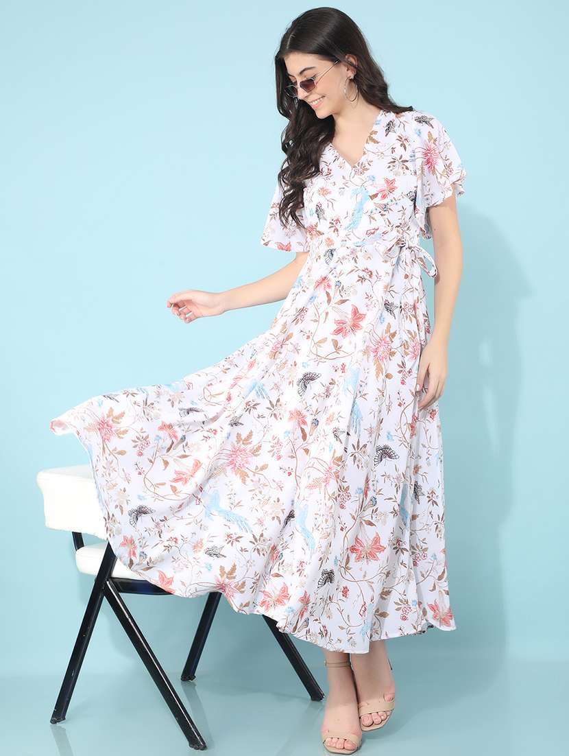 white floral print flare dress - 21400252 - Standard Image - 1