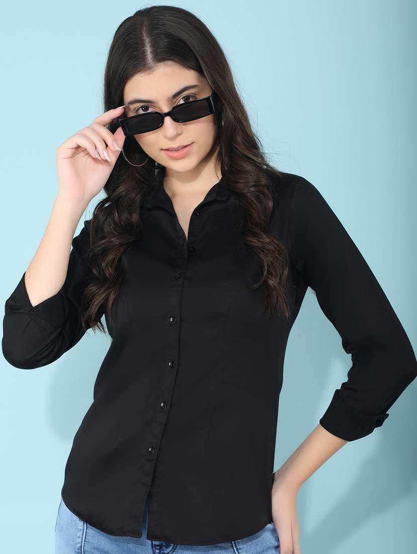 black solid regular shirt - 21400288 -  Standard Image - 1