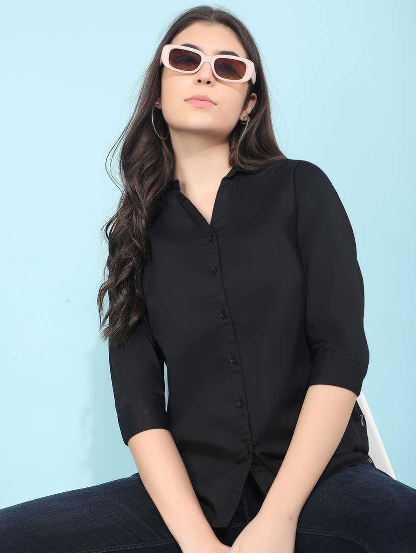 women black cotton blend regular shirt - 21400289 -  Standard Image - 1
