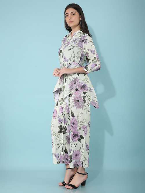 crimsoune club women's green floral print linen co-ord sets - 21400302 -  Standard Image - 0