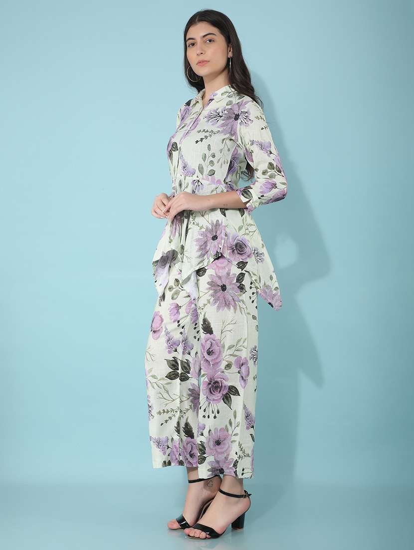 crimsoune club women's green floral print linen co-ord sets - 21400302 -  Zoom Image - 0