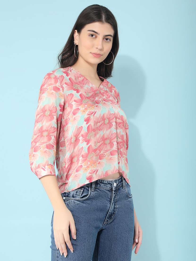 women pink polyester regular top - 21400304 -  Standard Image - 1