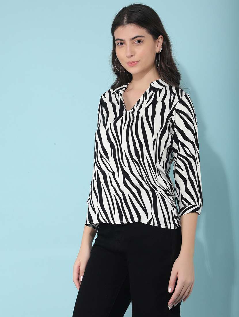 white abstract printed regular top - 21400307 -  Standard Image - 1