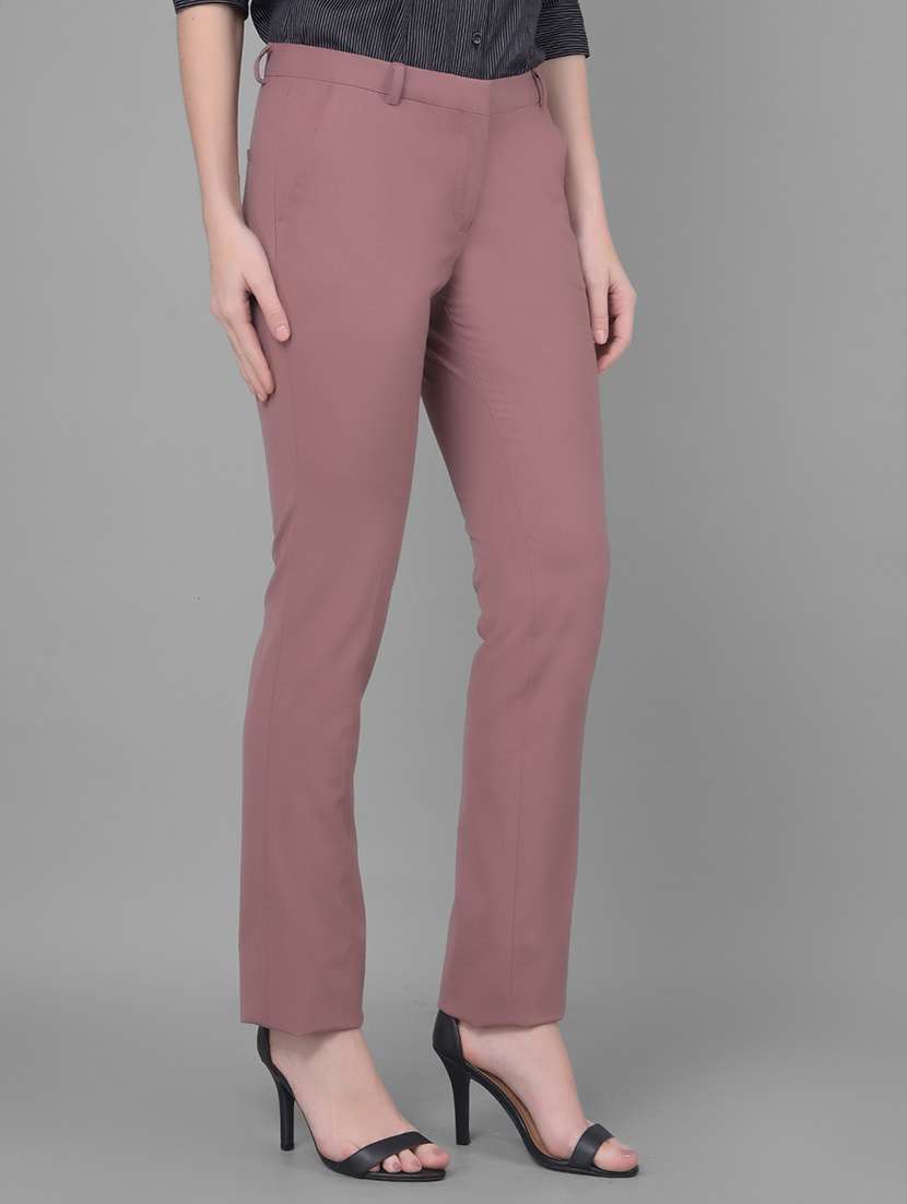 peach solid chinos trouser - 21400309 -  Standard Image - 1