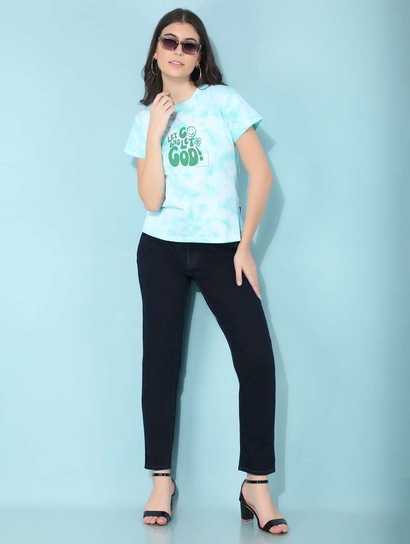Women Sea Green Cotton Regular T-shirt - 21400312 -  Standard Image - 4
