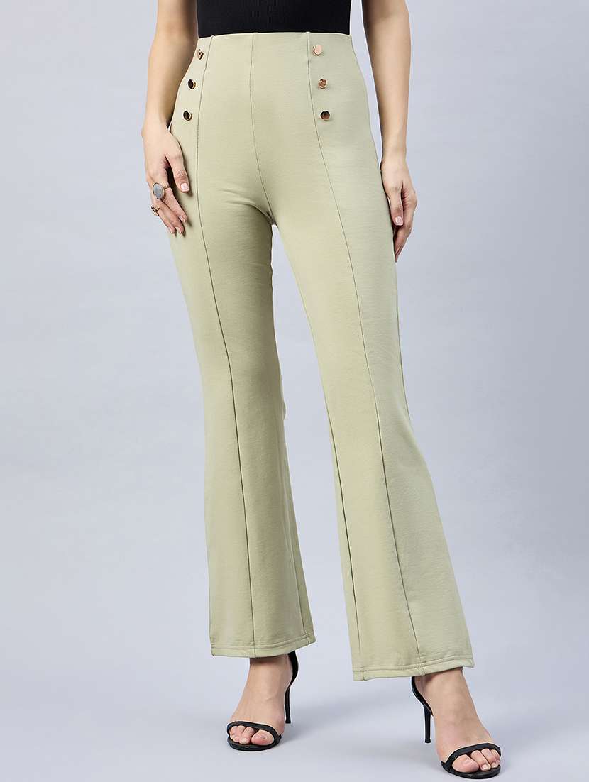 green lycra blend bootcut trouser