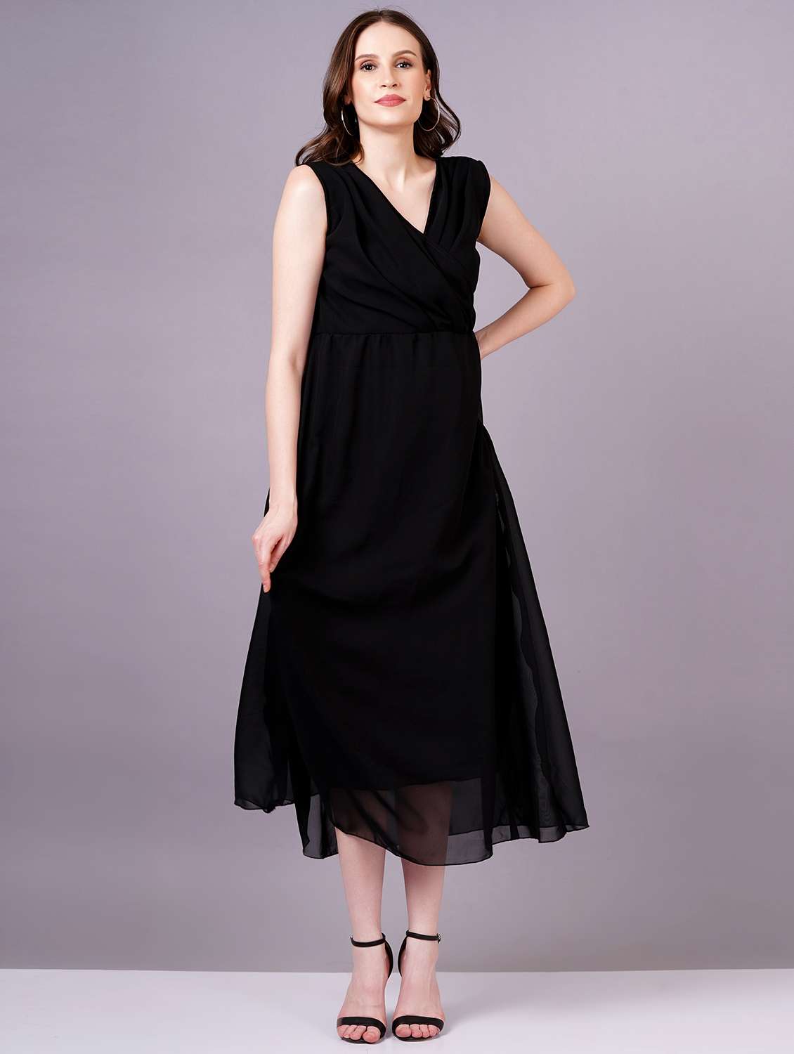 women black georgette a-line dress - 21400347 - Standard Image - 1