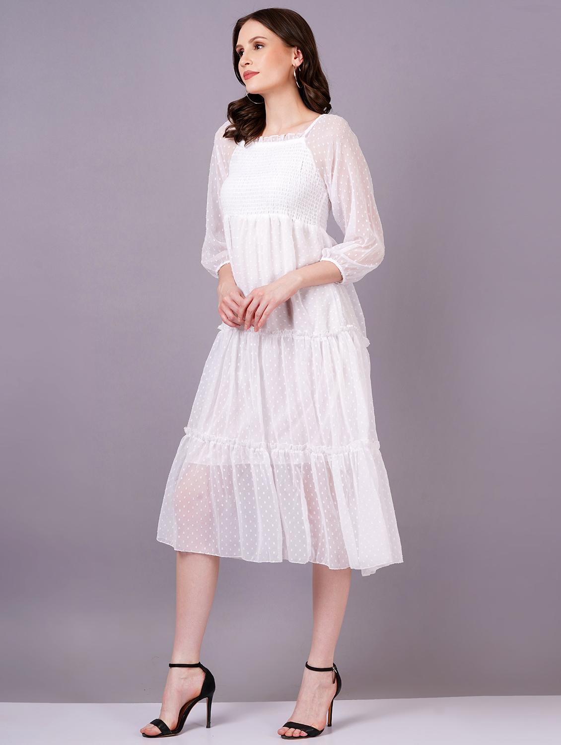 women white georgette tiered dress - 21400350 - Standard Image - 1