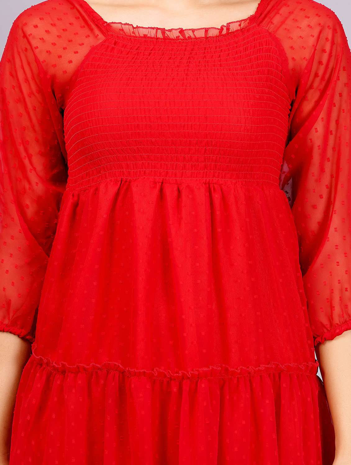 women red self-designed tiered dress - 21400351 - Standard Image - 4