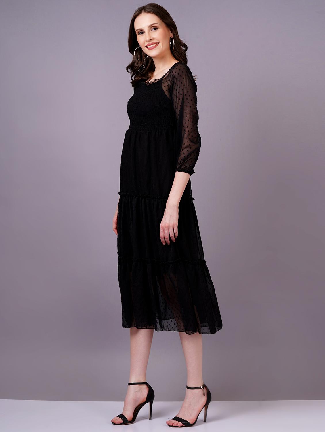 women square neck self-designed tiered dress - 21400353 - Standard Image - 1