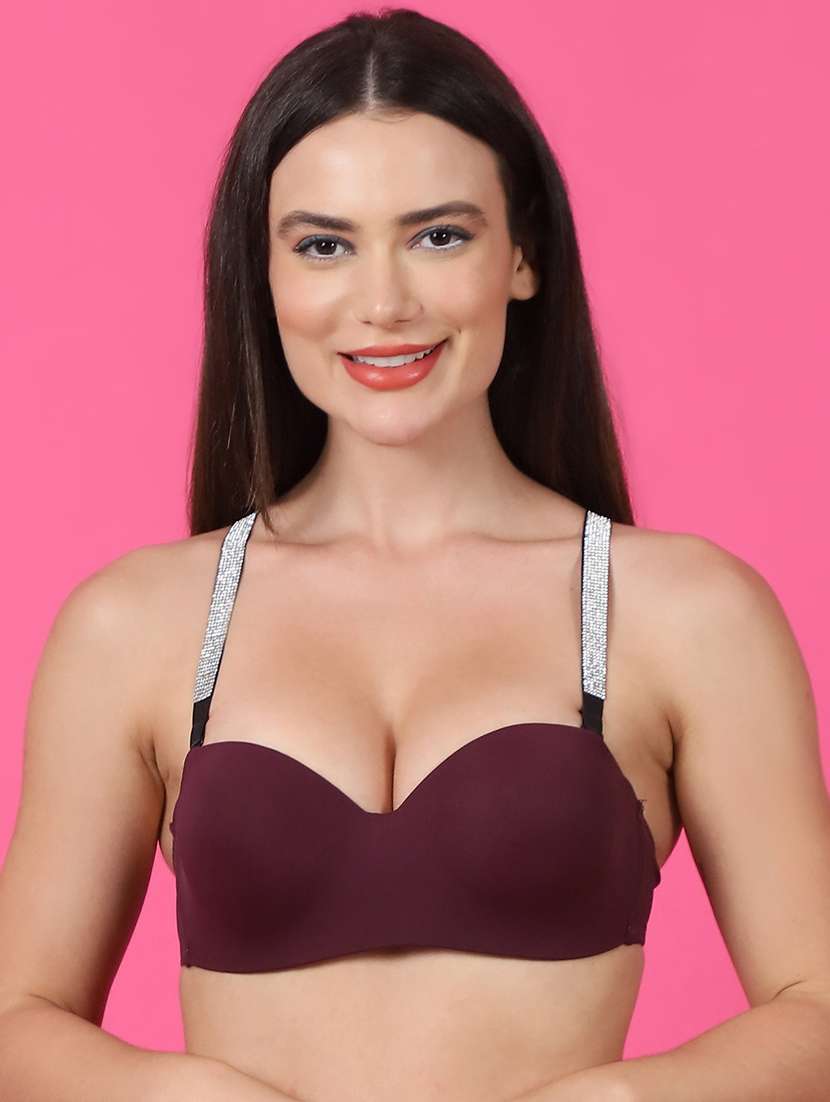 burgundy solid balconette bra