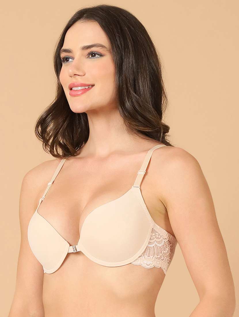 beige solid push up bra - 21400433 -  Standard Image - 1