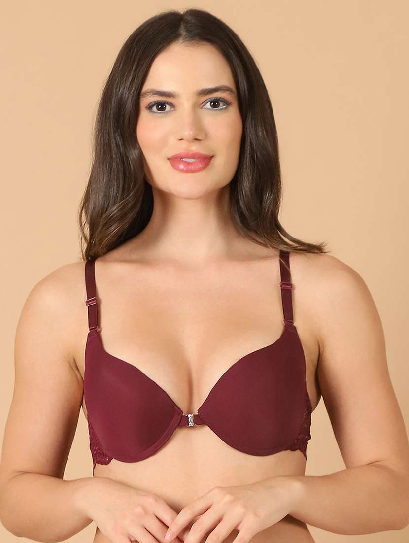 burgundy solid push up bra
