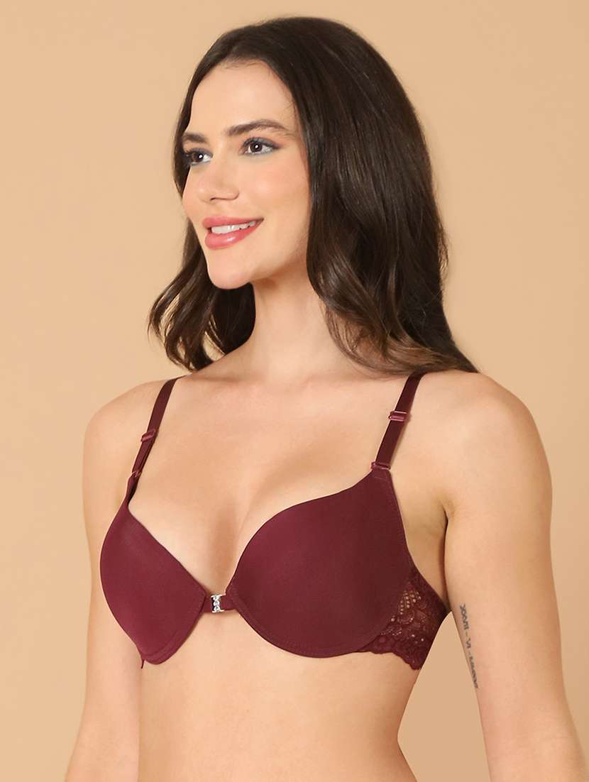 burgundy solid push up bra - 21400435 -  Standard Image - 1