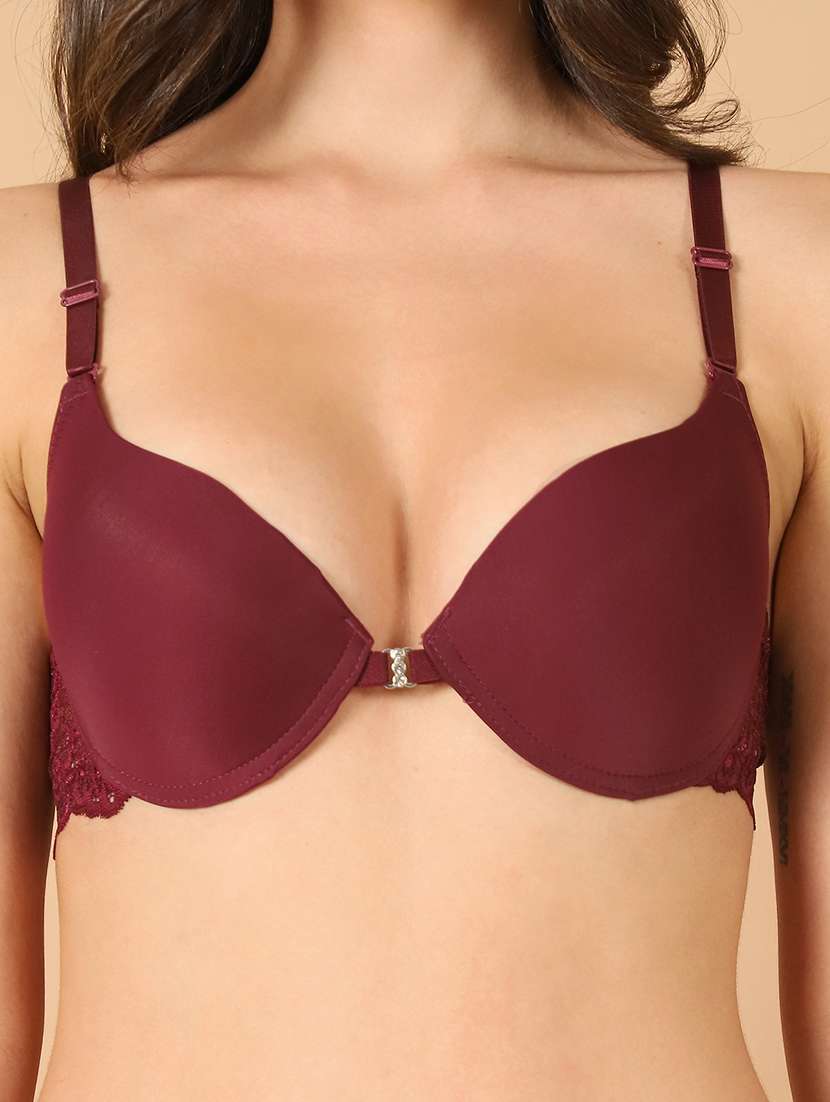 burgundy solid push up bra - 21400435 -  Standard Image - 6