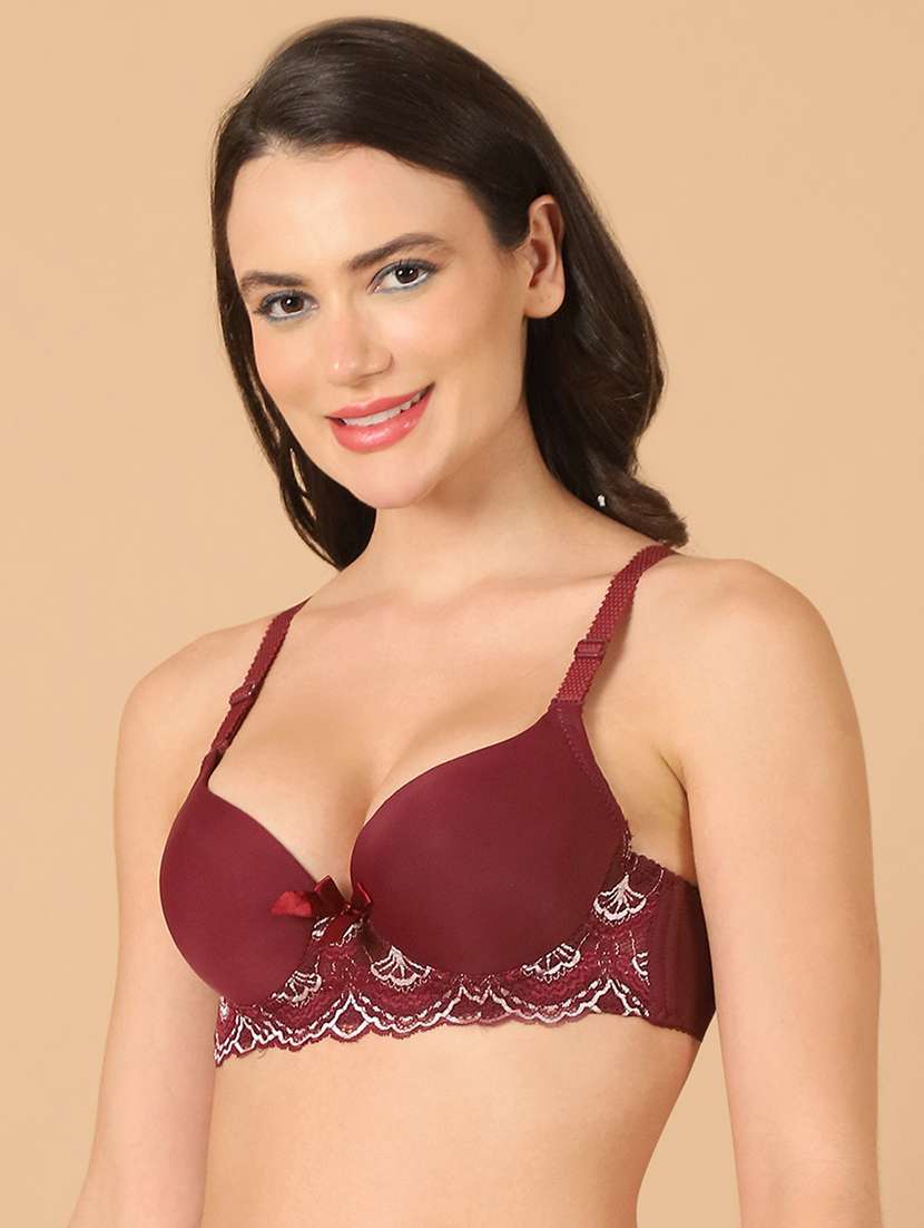 burgundy lace work push up bra - 21400474 -  Standard Image - 1