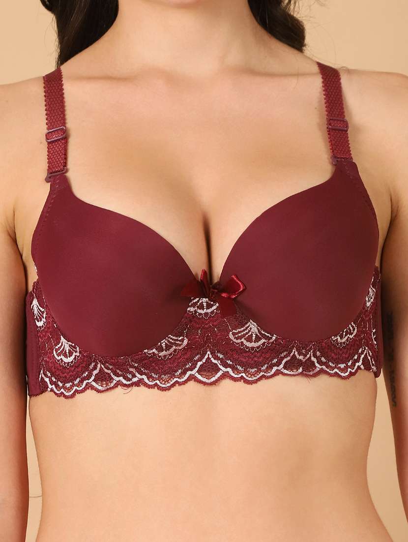 burgundy lace work push up bra - 21400474 -  Standard Image - 6