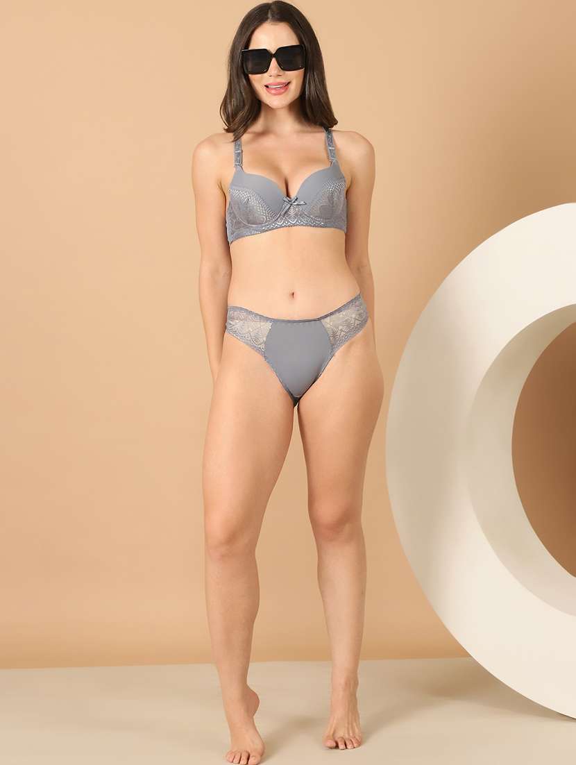 grey lace bras and panty set - 21400486 -  Standard Image - 4