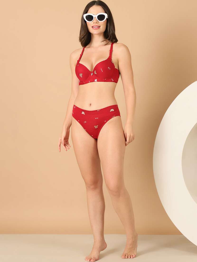 maroon cotton bras and panty set - 21400490 - Standard Image - 4