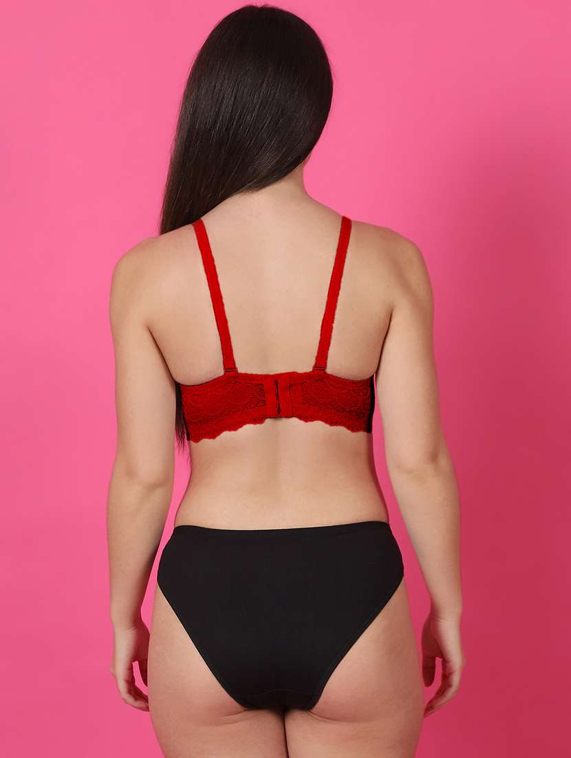 maroon lace bras and panty set - 21400510 -  Standard Image - 4