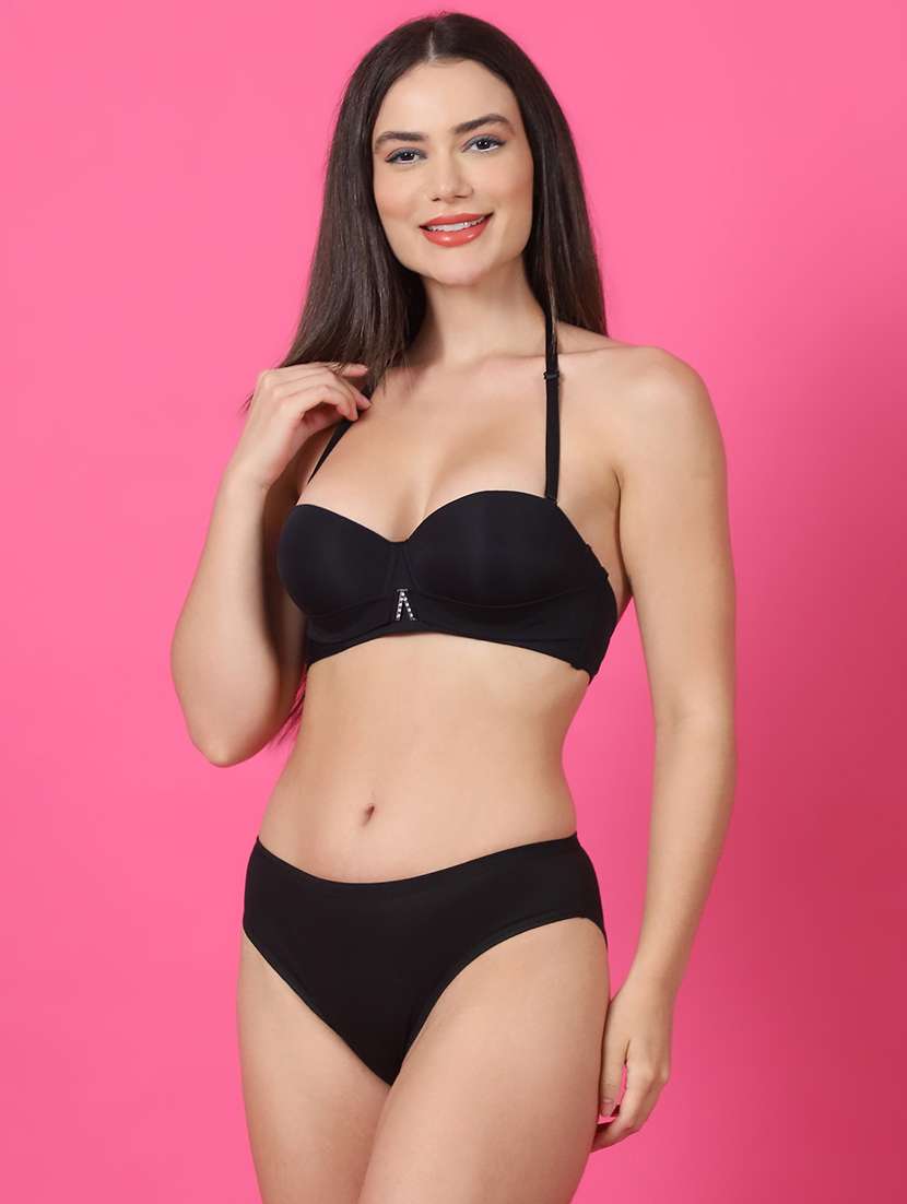 black polyester bras and panty set - 21400516 -  Standard Image - 1