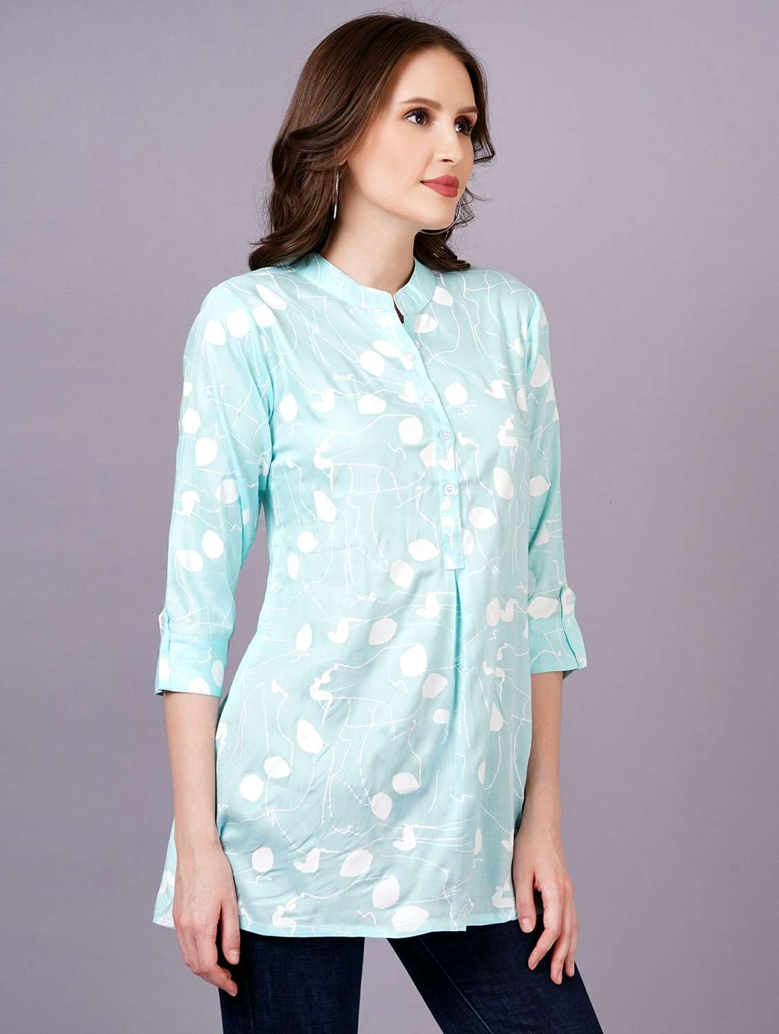 women printed three quarter sleeve ethnic top - 21400629 -  Standard Image - 1