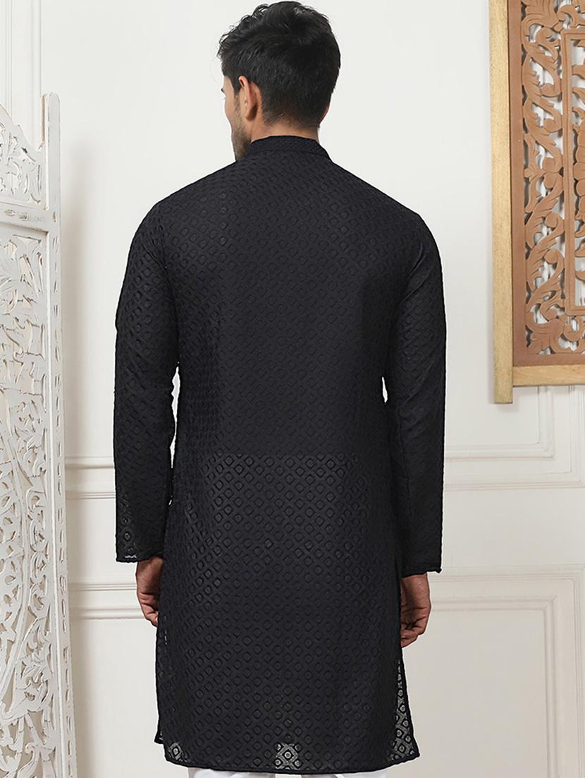men mandarin neck embroidered long kurta - 21401423 - Standard Image - 4