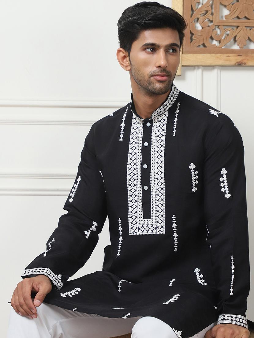 men mandarin neck embroidered long kurta - 21401427 -  Standard Image - 1