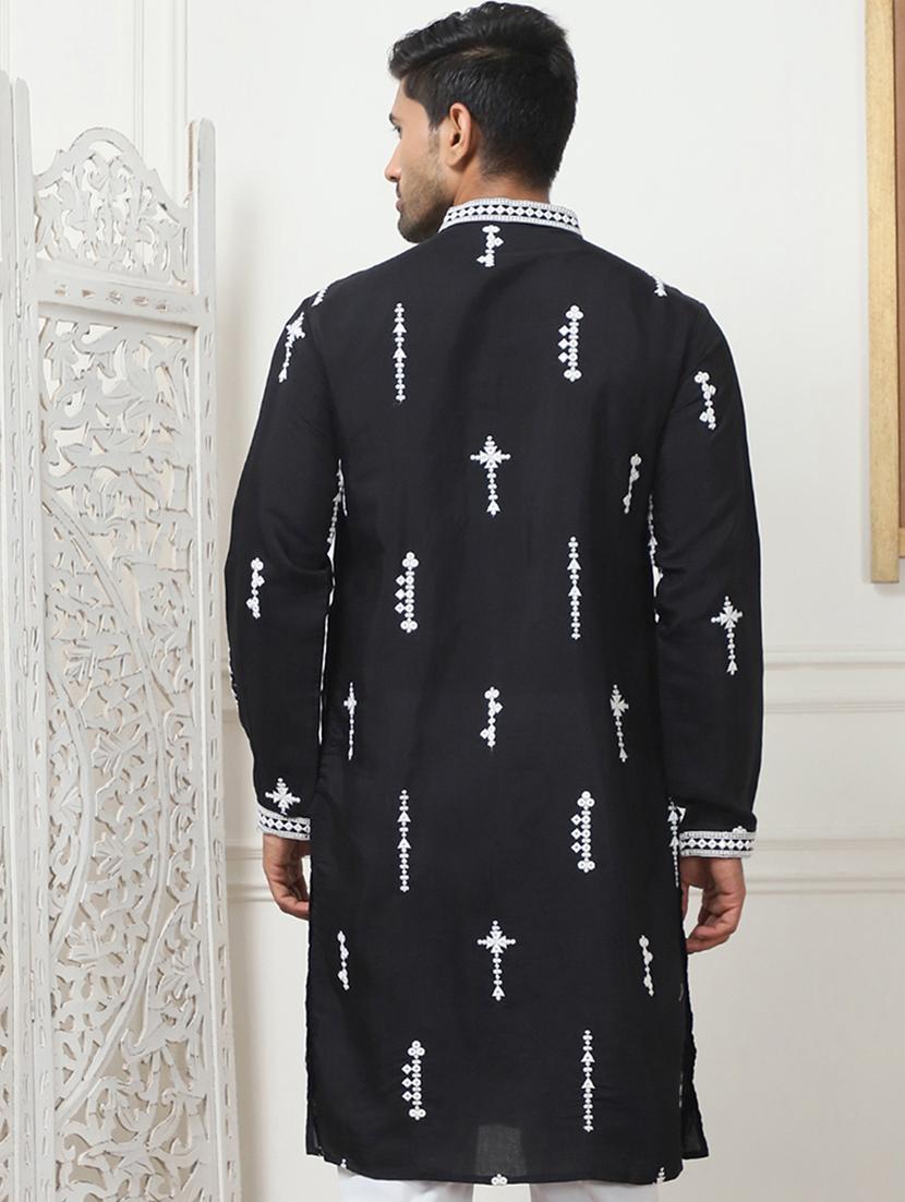 men mandarin neck embroidered long kurta - 21401427 - Standard Image - 4