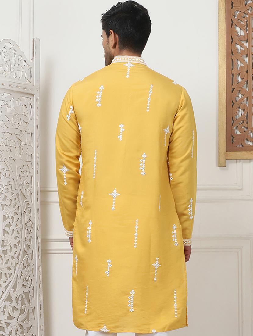 men mandarin neck embroidered long kurta - 21401428 - Standard Image - 4