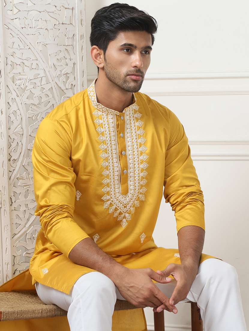 men mandarin neck embroidered long kurta - 21401430 -  Standard Image - 1