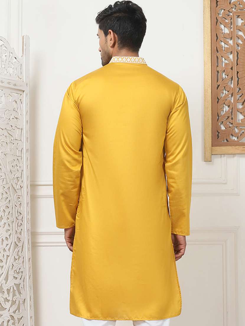 men mandarin neck embroidered long kurta - 21401430 -  Standard Image - 4