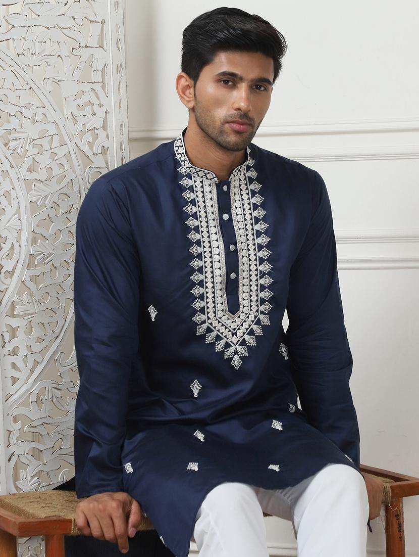 men mandarin neck embroidered long kurta - 21401431 - Standard Image - 1