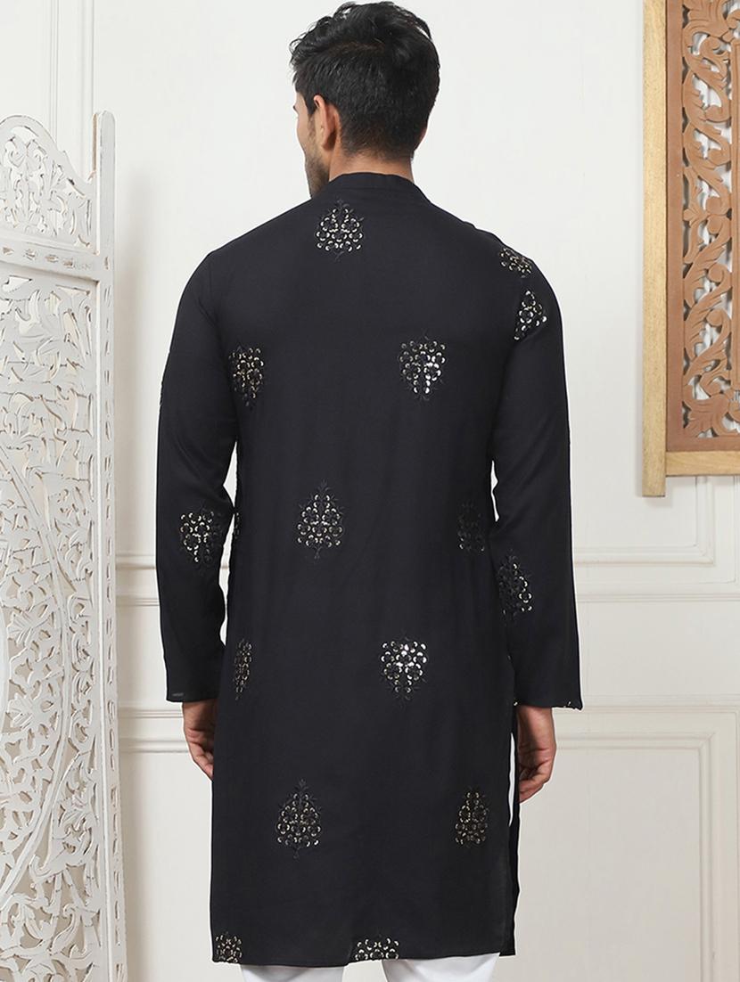 men mandarin neck embroidered long kurta - 21401437 - Standard Image - 4