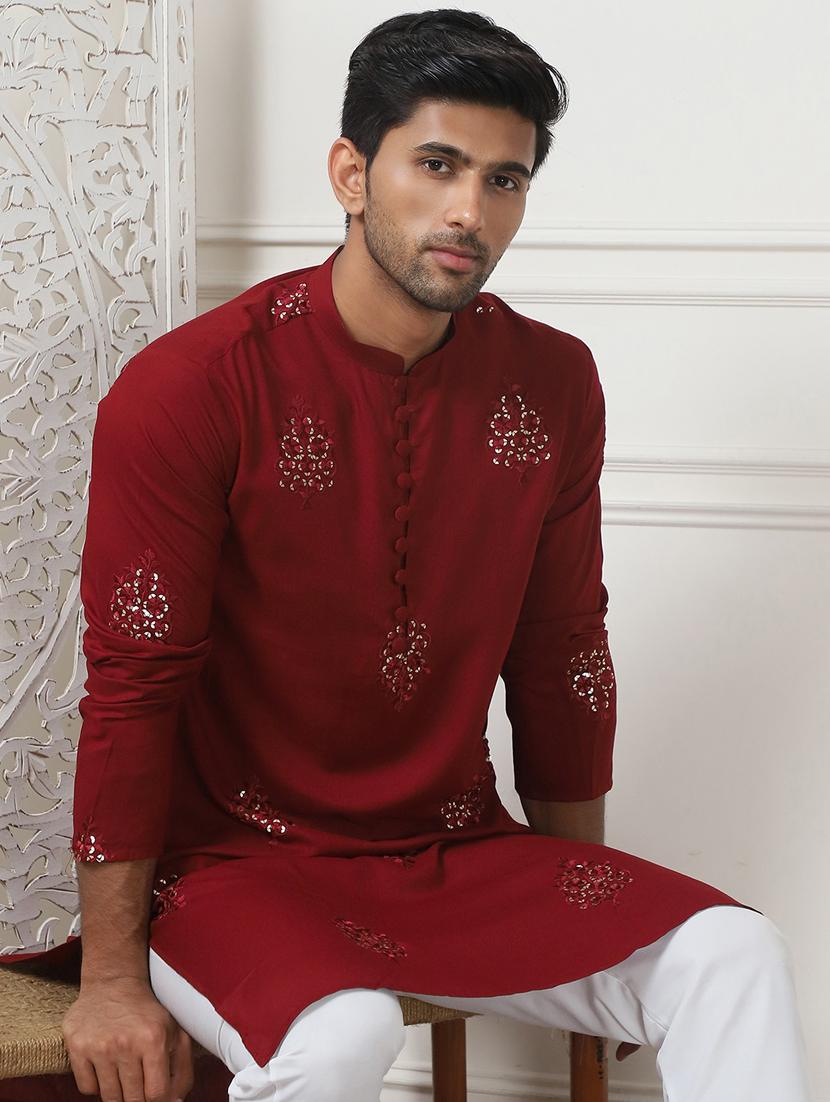 men mandarin neck embroidered long kurta - 21401438 -  Standard Image - 1