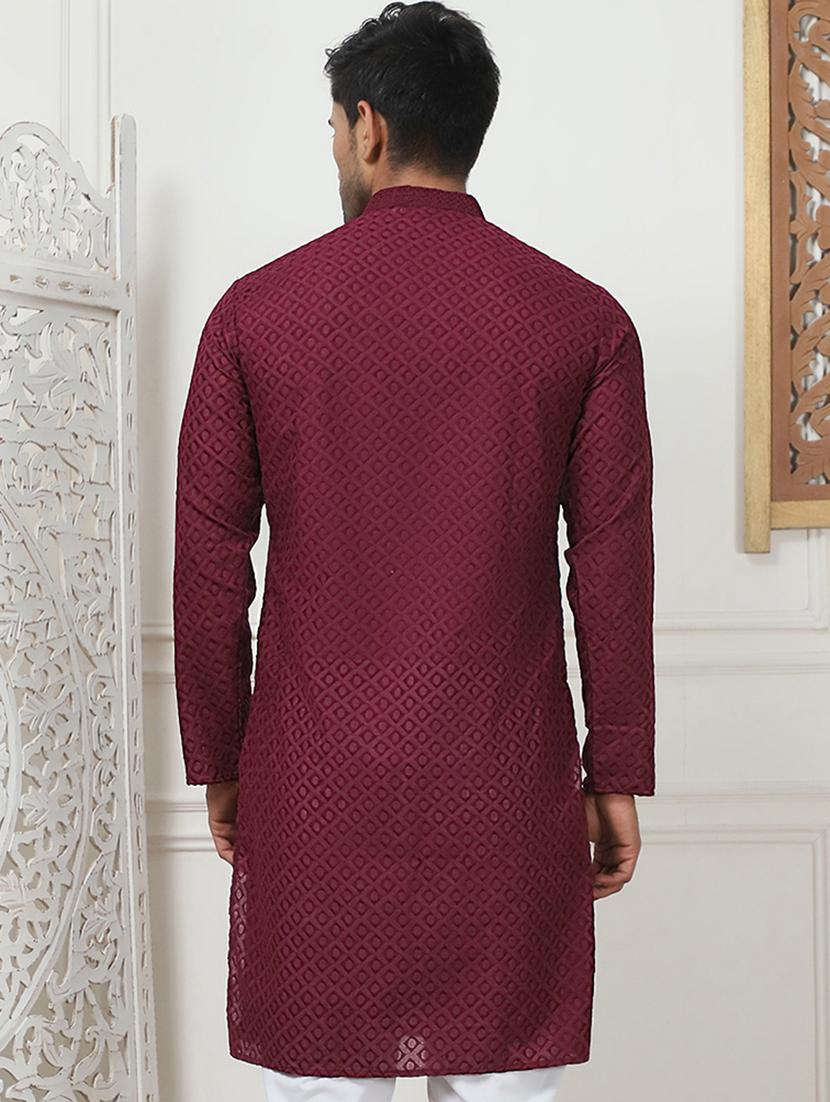 men mandarin neck embroidered long kurta - 21401446 - Standard Image - 4