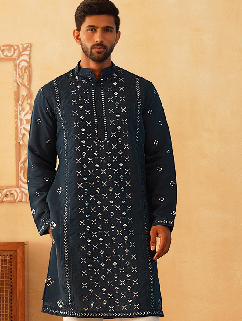 men mandarin neck embroidered long kurta - 21401458 -  Standard Image - 1
